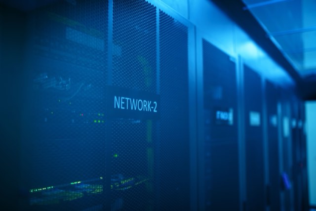 Server room network equipment rack